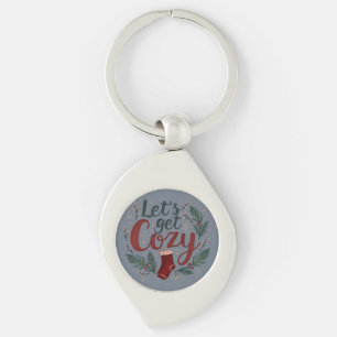 Cosy Holiday Pine Berry Lettering Key Ring