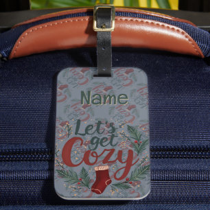 Cosy Holiday Pine Berry Lettering Luggage Tag