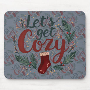 Cosy Holiday Pine Berry Lettering Mouse Pad