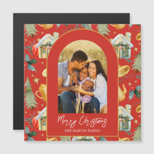 Cosy Holiday Red Illustrated Print Photo Magnet