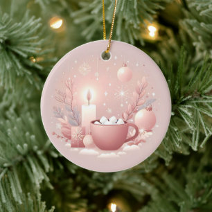 Cosy Holiday Soft Pastel Blush Pink Round Ceramic Ornament