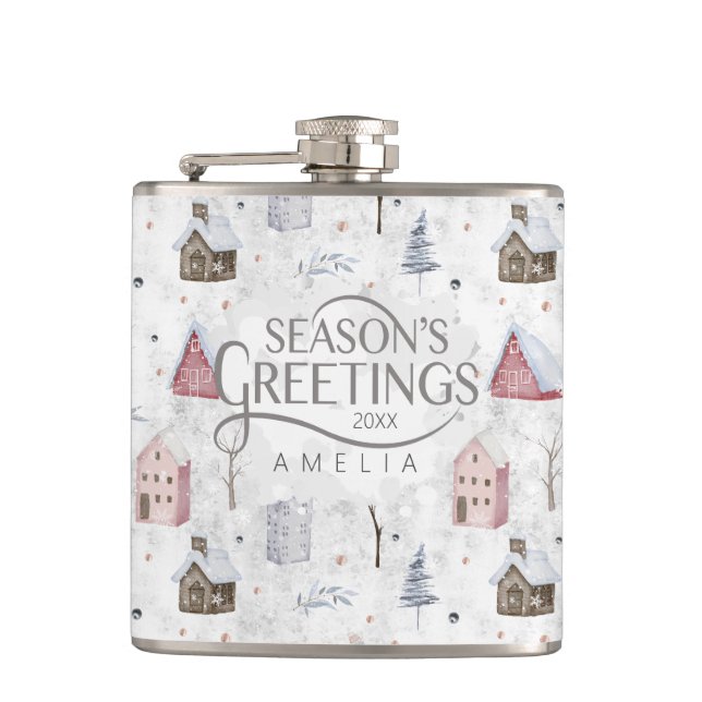 Cosy Home Christmas Pink ID985 Hip Flask (Front)
