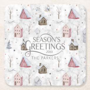 Cosy Home Christmas Pink ID985 Square Paper Coaster