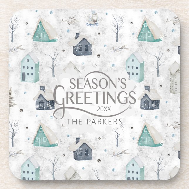 Cosy Home Christmas Teal ID985 Coaster (Front)