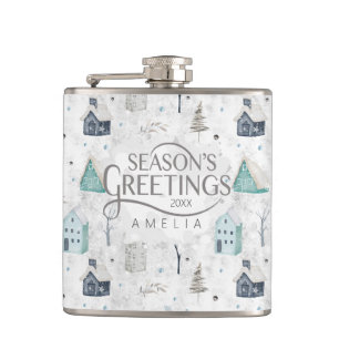 Cosy Home Christmas Teal ID985 Hip Flask