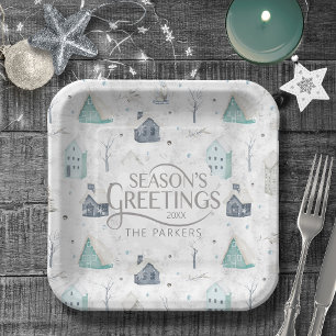 Cosy Home Christmas Teal ID985 Paper Plate