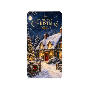 Cosy Home for Christmas , Elegant Snowy House Label