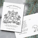 Cosy Home with Deer Holiday Postcard<br><div class="desc">Embrace the enchantment of the season with our charming Cosy Home holiday postcard! The front showcases a delightful black and white line art illustration of a cosy cottage nestled in a forest, exuding a heartwarming cottage core aesthetic. Peaceful deer gracefully adorn the scene, adding an extra touch of woodland magic...</div>
