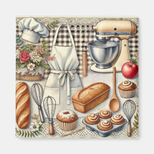Cosy Homemade Baking Scene with Apron Magnet