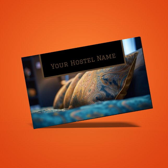 Cosy Hostel Brown Blue Photo Rustic Old Stylish Business Card (Creator Uploaded)
