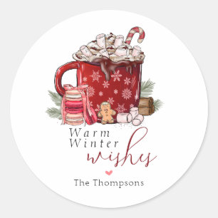 Cosy Hot Chocolate Warm Winter Wishes Christmas Classic Round Sticker