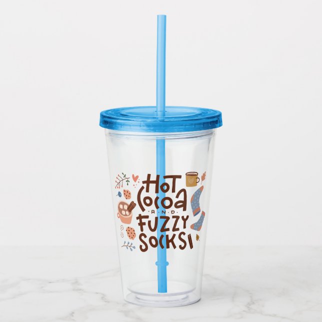 Cosy Hot Cocoa and Fuzzy Socks Design Acrylic Tumbler (Front)
