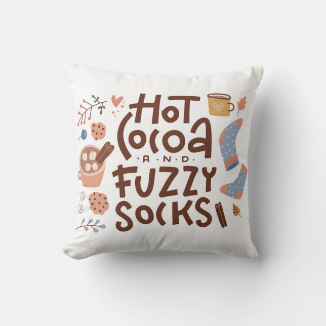 Cosy Hot Cocoa and Fuzzy Socks Design Cushion (Front)