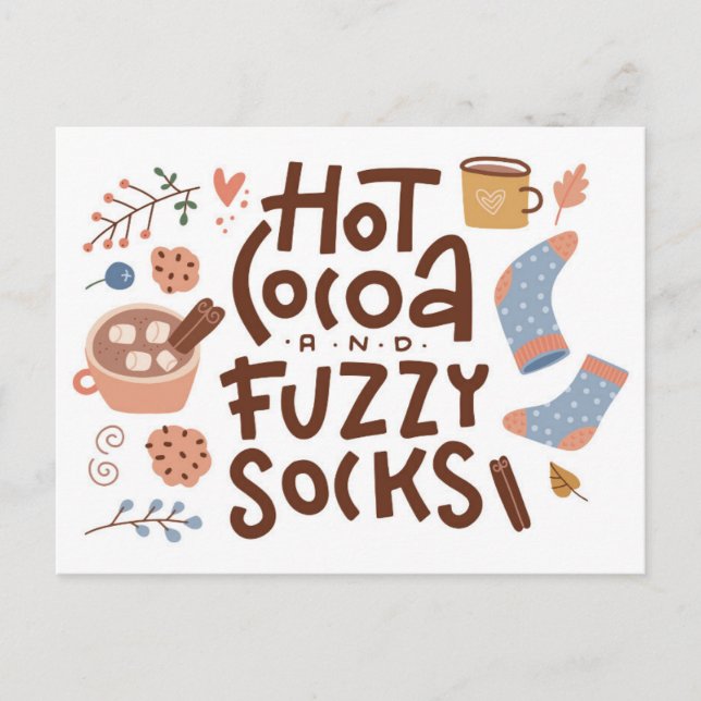 Cosy Hot Cocoa and Fuzzy Socks Design Postcard (Front)