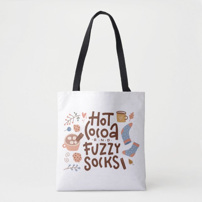 Cosy Hot Cocoa and Fuzzy Socks Design Tote Bag (Front)