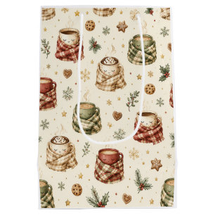 Cosy Hot Cocoa Mugs Plaid Scarves Christmas Medium Gift Bag