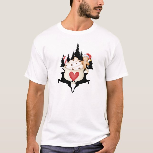 Cosy Hot Cocoa with Reindeer Silhouette  T-Shirt (Front)