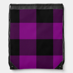 Cosy Hot Pink & Black Buffalo Plaid Drawstring Bag