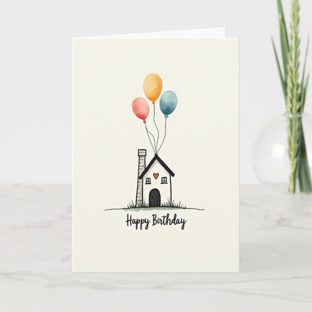 Cosy House Birthday Card (Front)