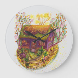 cosy house illustration  large clock