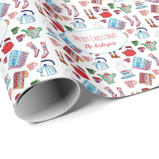 Cosy Hygge Christmas Hand-Drawn Personalised Wrapping Paper (Roll Corner)