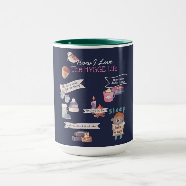 Cosy HYGGE Life Infographic Personalised NavyBlue Mug (Center)