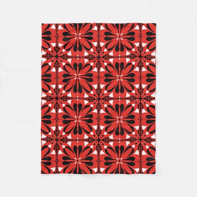 Cosy Hygge Scandinavian Red Black Design Fleece Blanket (Front)
