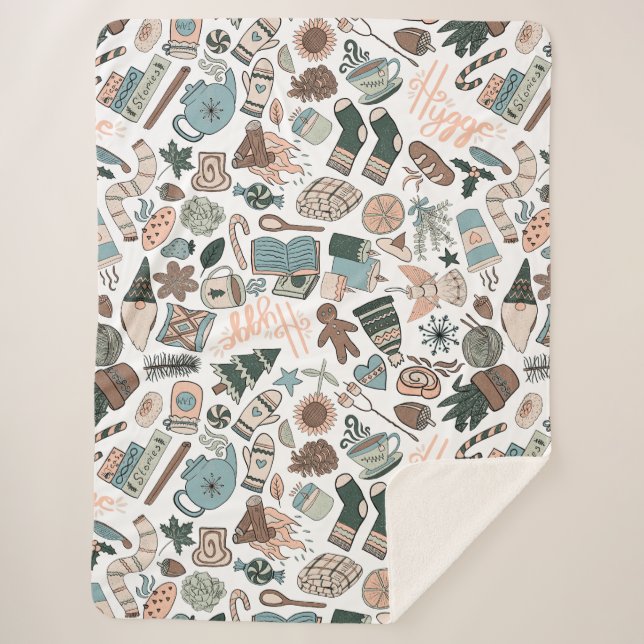 Cosy Hygge Seamless Pattern Sherpa Blanket (Front)