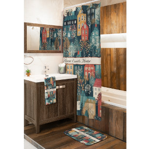 Cosy Hygge Village Nordic Folk Art, custom Bath Towel Set