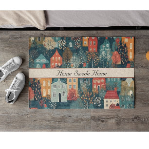 Cosy Hygge Village Nordic Folk Art, custom Doormat