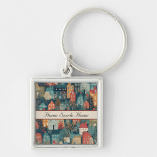 Cosy Hygge Village Nordic Folk Art, custom Key Ring