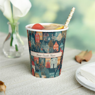 Cosy Hygge Village Nordic Folk Art, custom Paper Cups