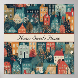 Cosy Hygge Village Nordic Folk Art, custom Poster