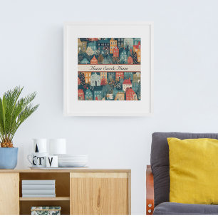 Cosy Hygge Village Nordic Folk Art, custom Poster