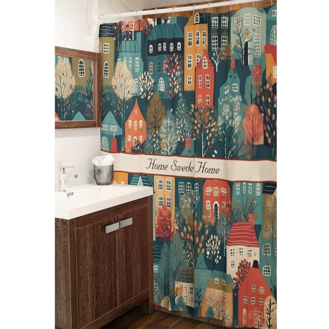 Cosy Hygge Village Nordic Folk Art, custom Shower Curtain (Creator Uploaded)