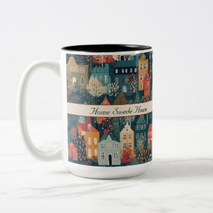 Cosy Hygge Village Nordic Folk Art, custom Two-Tone Coffee Mug
