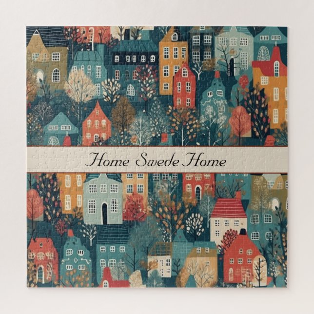 Cosy Hygge Village Nordic Folk Art Jigsaw Puzzle (Vertical)