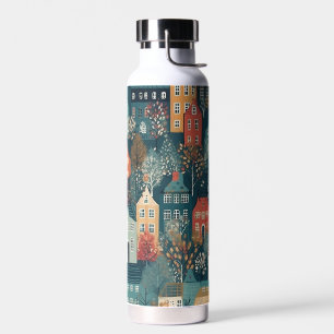 Cosy Hygge Village Nordic Folk Art Water Bottle