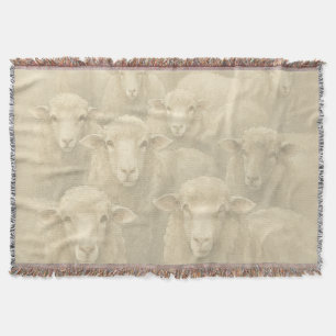 Cosy Hygge Watercolor Sheep Neutral Tone Pattern Throw Blanket