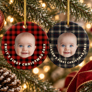 Cosy Imperial Tartan Plaid Baby First Christmas Ceramic Ornament
