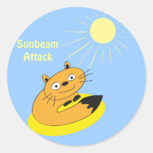 Cosy Introvert Cat Sunbeam Humour Illustration Classic Round Sticker