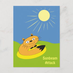 Cosy Introvert Cat Sunbeam Humour Illustration Postcard