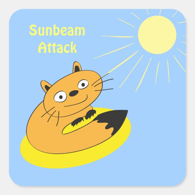 Cosy Introvert Cat Sunbeam Humour Illustration Square Sticker (Front)