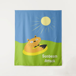 Cosy Introvert Cat Sunbeam Humour Illustration Tapestry