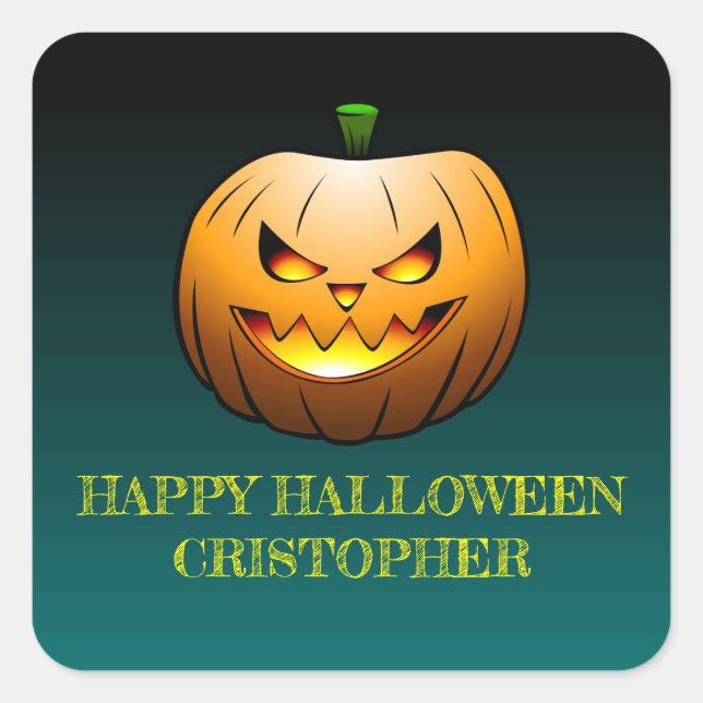 Cosy Jack o'lantern Halloween Pumpkin Square Sticker (Front)