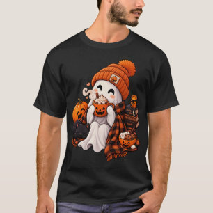 Cosy Kawaii Halloween Ghost Cocoa Party T-Shirt