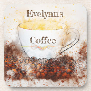 Cosy kitchen coffee cup and coffee bean coaster
