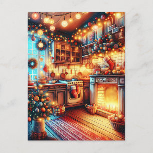 Cosy Kitchen Vintage Christmas Postcard