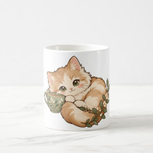 Cosy Kitten and Sage Teacup Cat Lover Mug