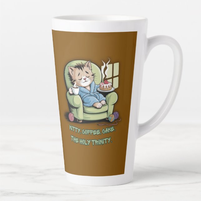 Cosy Kitten with Coffee and Cake – Funny Cat Latte Mug (Right)